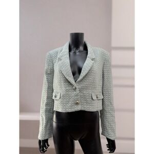 Express‎ Cropped Tweed Jacket Blazer Gray Silver Button Wool Blend Size XL